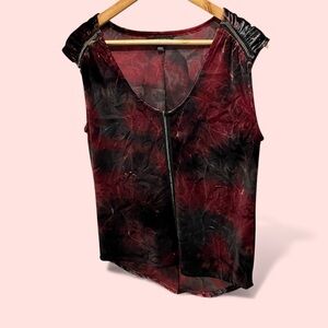 Cute burgundy black crushed velvet stretchy mesh metallic trim top Y2K oversized